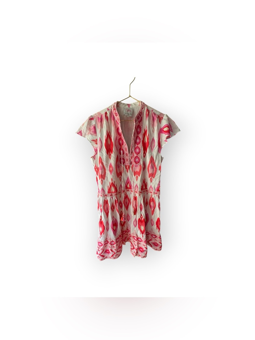 Bella Tu embroidered sequin Pink Ikat Print Short Dress